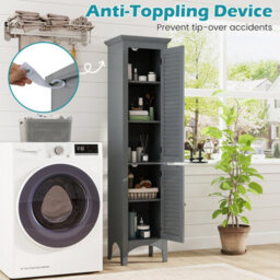 Costway 160Cm Tall Bathroom Floor Cabinet Freestanding Slim Storage Organizer With Adjustable Shelf - thumbnail 8