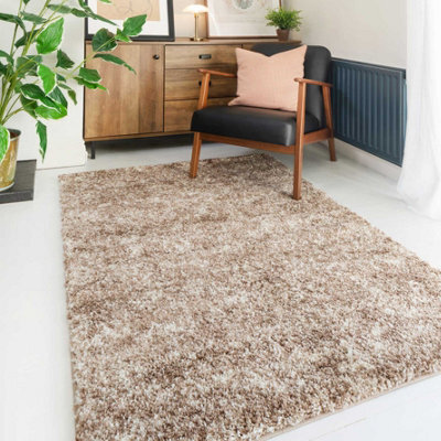Loomed Super Soft Natural Beige Mottled Shaggy Area Rug 120X170Cm - image 1