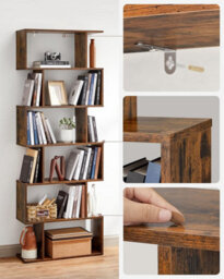 Songmics Bookshelves, 6-Tier Bookcase, Cube Display Shelf, Freestanding Storage Shelf, Modern, Rustic Brown - thumbnail 4