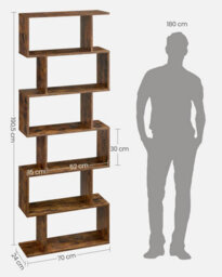 Songmics Bookshelves, 6-Tier Bookcase, Cube Display Shelf, Freestanding Storage Shelf, Modern, Rustic Brown - thumbnail 2