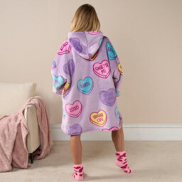 OHS Hoodie Blanket Candy Heart Wearable Throw Oversized Giant Sherpa Fleece Plush - thumbnail 5
