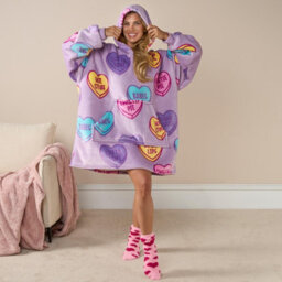 OHS Hoodie Blanket Candy Heart Wearable Throw Oversized Giant Sherpa Fleece Plush