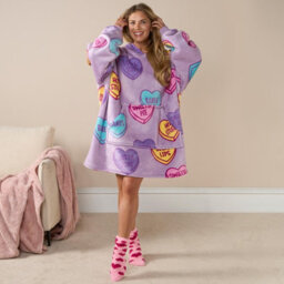 OHS Hoodie Blanket Candy Heart Wearable Throw Oversized Giant Sherpa Fleece Plush - thumbnail 2