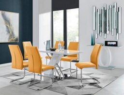 Furniturebox Sorrento White High Gloss And Chrome Dining Table And 6 Mustard Lorenzo Dining Chairs - thumbnail 1