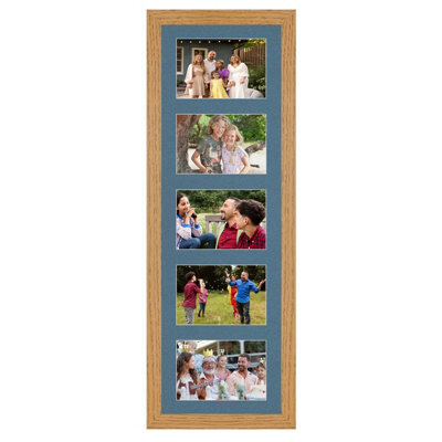 AK Frames 26X8 Oak Modern Multi Photo Frame With Pompadour Mount - Holds 5 Apertures (5X) 6X4 Photos - image 1
