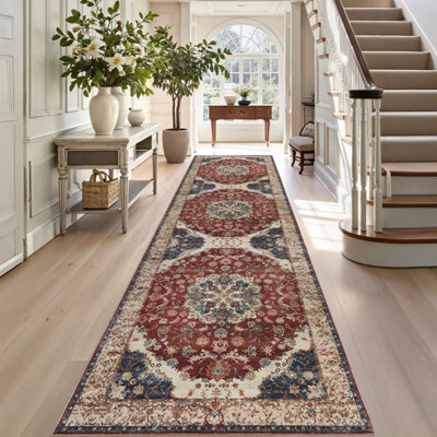 Ameha Cashmere Whisper Extra Large Area Rug For Hallway Carpets Kitchen Mat Indoor/outdoor Rugs (Red Floral,80 X 300 Cm) - image 1