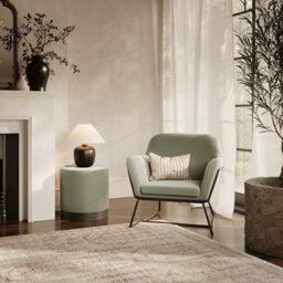 LPD Lara Sage Velvet Pouffe - Small Multipurpose Design With Matte Black Base - thumbnail 3