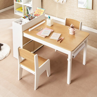Costway Kids Art Table&chairs Set Wooden Kids Craft Study Desk W/storage-Natural - image 1