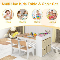 Costway Kids Art Table&chairs Set Wooden Kids Craft Study Desk W/storage-Natural - thumbnail 3
