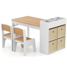 Costway Kids Art Table&chairs Set Wooden Kids Craft Study Desk W/storage-Natural - thumbnail 7