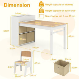 Costway Kids Art Table&chairs Set Wooden Kids Craft Study Desk W/storage-Natural - thumbnail 2