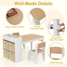 Costway Kids Art Table&chairs Set Wooden Kids Craft Study Desk W/storage-Natural - thumbnail 4