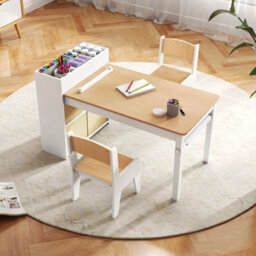 Costway Kids Art Table&chairs Set Wooden Kids Craft Study Desk W/storage-Natural - thumbnail 5