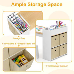 Costway Kids Art Table&chairs Set Wooden Kids Craft Study Desk W/storage-Natural - thumbnail 9
