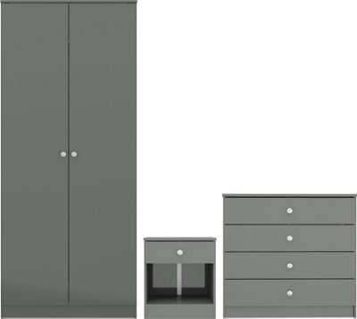 Denver Grey Gloss 2 Door Double Wardrobe 3 Piece Bedroom Furniture Set - image 1