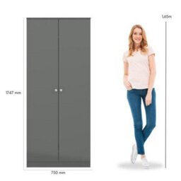 Denver Grey Gloss 2 Door Double Wardrobe 3 Piece Bedroom Furniture Set - thumbnail 4