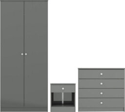 Denver Grey Gloss 2 Door Double Wardrobe 3 Piece Bedroom Furniture Set - thumbnail 1
