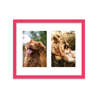 10X8 Inch 2 Opening Photo Collage Frame, Display Two 6X4 Inch Photos, Multi Aperture Family Picture Frame, Bright Pink - image 1