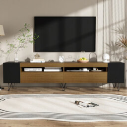 Btm Modern Tv Cabinet, Black And Wood Effect Length 180 Cm - thumbnail 2