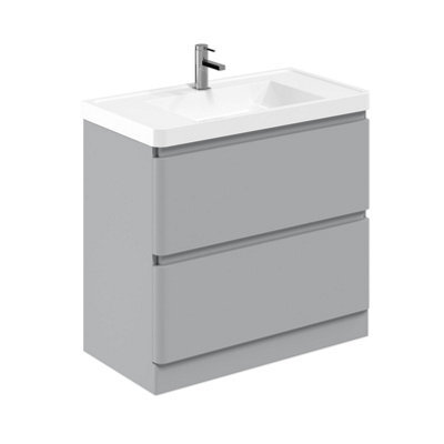 Plum&clay Marvel Gloss Light Grey Floor Standing Bathroom Vanity Unit With Resin Basin (W)900mm - image 1