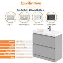 Plum&clay Marvel Gloss Light Grey Floor Standing Bathroom Vanity Unit With Resin Basin (W)900mm - thumbnail 5