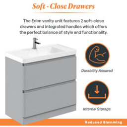 Plum&clay Marvel Gloss Light Grey Floor Standing Bathroom Vanity Unit With Resin Basin (W)900mm - thumbnail 4