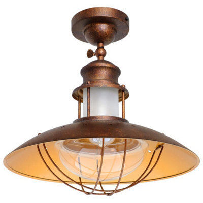 Long Life Lamps Company Industrial Rustic Copper Caged Flush Mount Ceiling Light H3105 - image 1