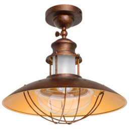 Long Life Lamps Company Industrial Rustic Copper Caged Flush Mount Ceiling Light H3105 - thumbnail 1