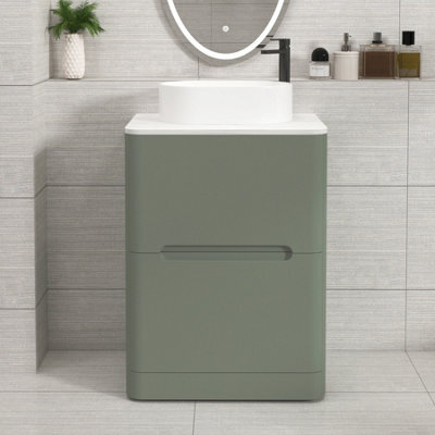 Royal Bathrooms Venice 600mm Sage Green Freestanding Bathroom Countertop Vanity Unit 2 Drawer With Peak Basin - image 1