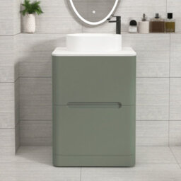 Royal Bathrooms Venice 600mm Sage Green Freestanding Bathroom Countertop Vanity Unit 2 Drawer With Peak Basin - thumbnail 1