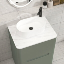 Royal Bathrooms Venice 600mm Sage Green Freestanding Bathroom Countertop Vanity Unit 2 Drawer With Peak Basin - thumbnail 6