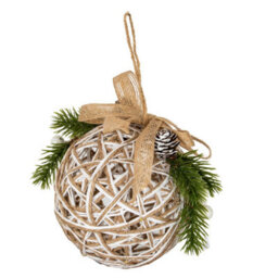 Small Led White Rattan Bauble With Branches And Ribbon Lit Ornament - thumbnail 1