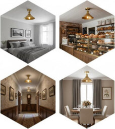 Retro Style Industrial 22Cm Yellow Brass Conical Metal Lamp Shade Semi Flush Mount Ceiling Light E27 Holder For Bedroom Livingroom - thumbnail 7