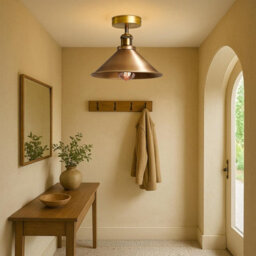 Retro Style Industrial 22Cm Yellow Brass Conical Metal Lamp Shade Semi Flush Mount Ceiling Light E27 Holder For Bedroom Livingroom - thumbnail 2