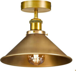 Retro Style Industrial 22Cm Yellow Brass Conical Metal Lamp Shade Semi Flush Mount Ceiling Light E27 Holder For Bedroom Livingroom