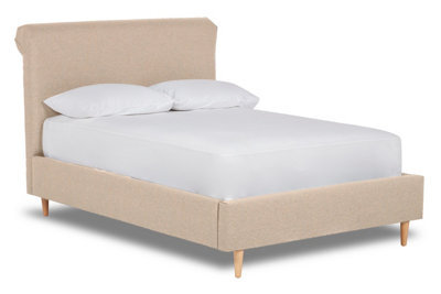 Divan Base Direct Elysian Modern Scroll Back Fabric Bed Base Only 4Ft6 Double- Opera Natural