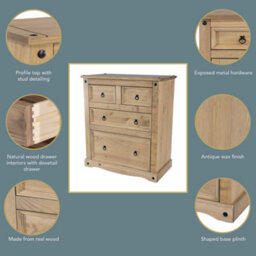 Core Products Premium Corona 2+2 Drawer Chest Of Drawers - Antique Waxed Pine, H103.8Cm X W91.0Cm X D47.0Cm - thumbnail 9