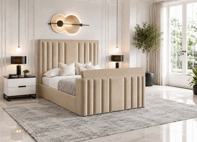 Derwent Tv Bed With Ottoman Gas Lift Storge Beige - image 1