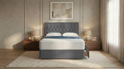 Adore Designs Diamond Cut Bumper Plush Velvet Divan Bed, Headboard & Mattress - 6Ft Super King - Grey - 2 Drawers Foot End - thumbnail 2