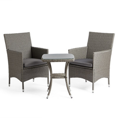 Vonhaus Bistro Set For 2, Rattan Effect Garden Table & Chairs With Removable Cushions, 3-Piece Grey Garden Furniture Set, Bali - image 1