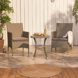 Vonhaus Bistro Set For 2, Rattan Effect Garden Table & Chairs With Removable Cushions, 3-Piece Grey Garden Furniture Set, Bali - thumbnail 3