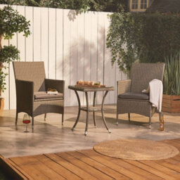 Vonhaus Bistro Set For 2, Rattan Effect Garden Table & Chairs With Removable Cushions, 3-Piece Grey Garden Furniture Set, Bali - thumbnail 2