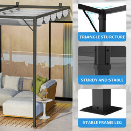 Onemill Lean To Pergola With Retractable Canopy,wall-Mounted Garden Gazebo And Sun Shelter - thumbnail 3