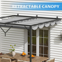 Onemill Lean To Pergola With Retractable Canopy,wall-Mounted Garden Gazebo And Sun Shelter - thumbnail 2