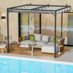 Onemill Lean To Pergola With Retractable Canopy,wall-Mounted Garden Gazebo And Sun Shelter - thumbnail 8
