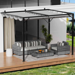 Onemill Lean To Pergola With Retractable Canopy,wall-Mounted Garden Gazebo And Sun Shelter - thumbnail 7