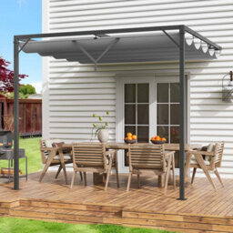Onemill Lean To Pergola With Retractable Canopy,wall-Mounted Garden Gazebo And Sun Shelter - thumbnail 6
