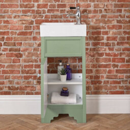 Homestylestore Pastel Green 400mm Bathroom Vanity Unit And Round Chrome Handle - thumbnail 2