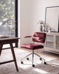 Beliani Desk Chair Candor Velvet Burgundy - thumbnail 2