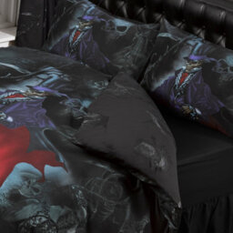 Alchemy England King Size Magistus Duvet Cover Set, Gothic Grim Reaper Skeleton Alternative Bedding, Grey Black Purple - thumbnail 3
